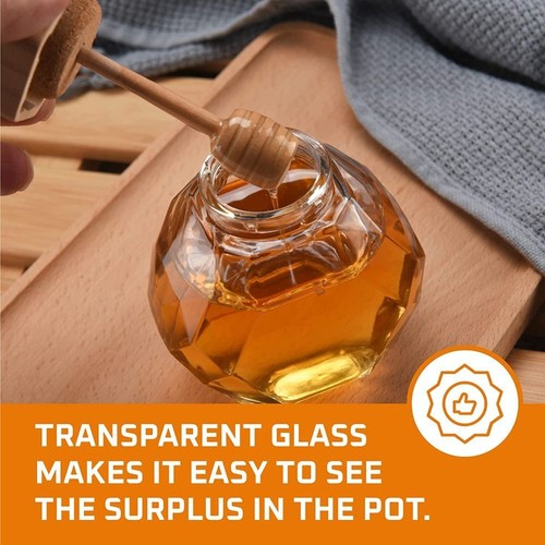 Glass Storage Honey Pots Wooden Honey Jar Honey Glass Pots Glass Container - Picture 4 of 7