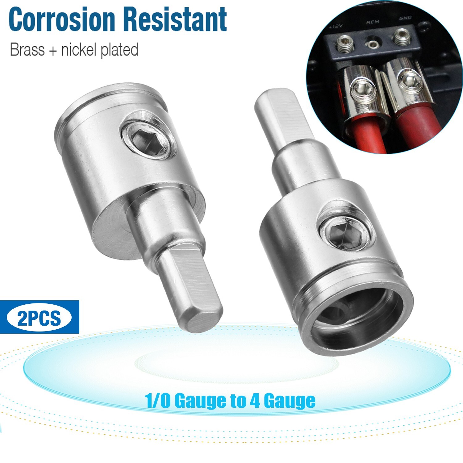 Pair Car Audio Power/Ground 1/0 Gauge to 4 Gauge Amp Input Reducers