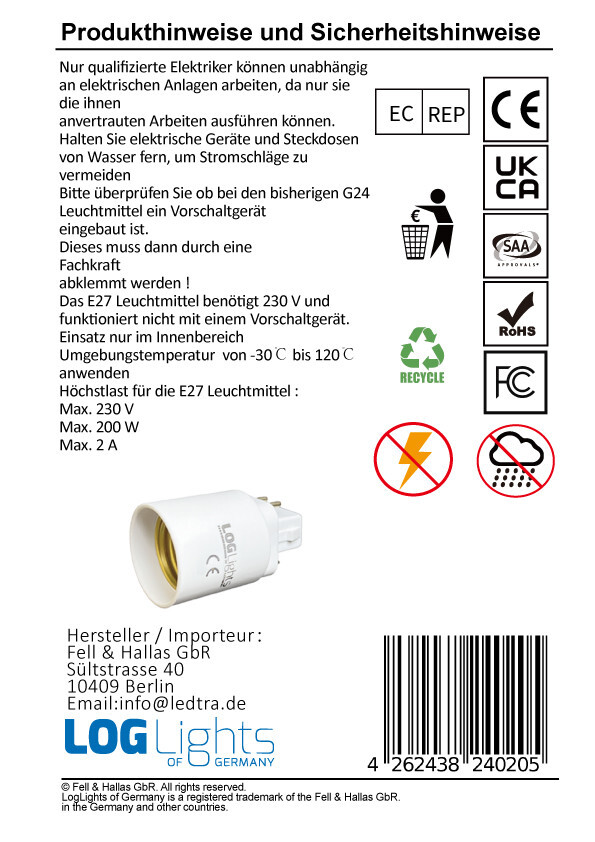 20 X G24 Auf E27 Adapter – Sockelwandler Für LED Leuchtmittel, Von Lights Of Germany