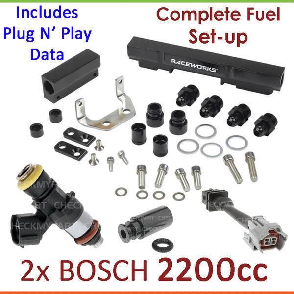 2x New BOSCH 2200cc Injectors & Fuel Rail Setup For Mazda RX-7 Turbo FD 1.3L