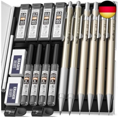 Nicpro 6 PCS Druckbleistifte Set, Metallstifte in den Stärken 0.3, 0.5, 0.7,
