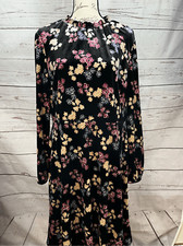 Nine West Black Floral Velvet Dress Long Sleeve Mock Neck Size 16