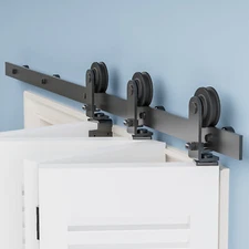 CCJH Bifold Sliding Barn Door Hardware Kit for 4 Doors New Style Matte Black