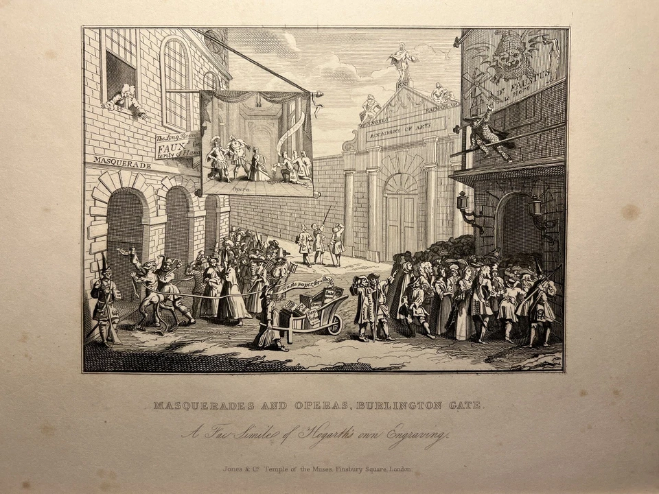 MASQUERADES AND OPERA HUMOR 1833 WILLIAM HOGARTH ANTIK STAHLSTICH ENGRAVING 37 - Bild 2 von 4
