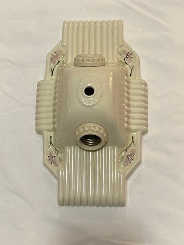 Antique Porcelain Flush Mount Light Fixture - Rewired - 2 Light - Porcelier - Picture 2 of 7