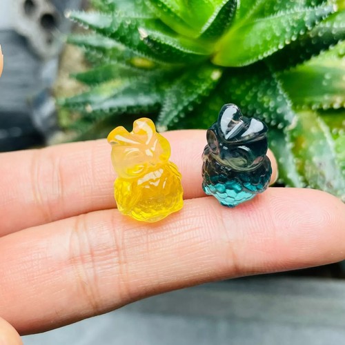 5pc Natural fluorite Carved mini owl crystal quartz crystal reiki healing - Picture 8 of 9