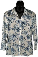 Susan Graver Printed Woven Button-Front Shirt Slate Blue