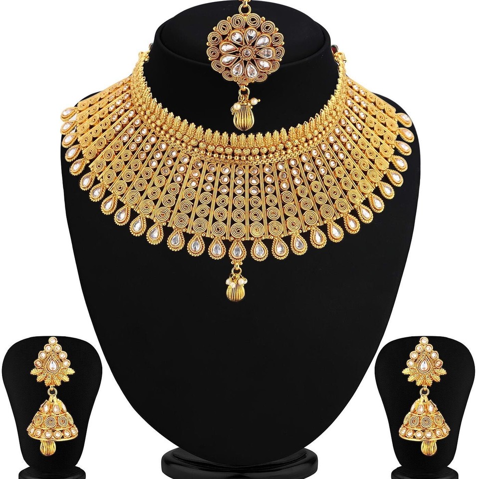 Gold Plated Traditional Stone Studded special Necklace With Earrings Set for Women