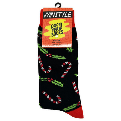 Colorful Candy Cane and Mistletoe Mens Christmas Socks OSFM Size 8-13 Gift Him