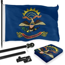 NEW G128 North Dakota Flag & Flagpole Set, 6FT Black Pole and 3x5FT 150D Flag