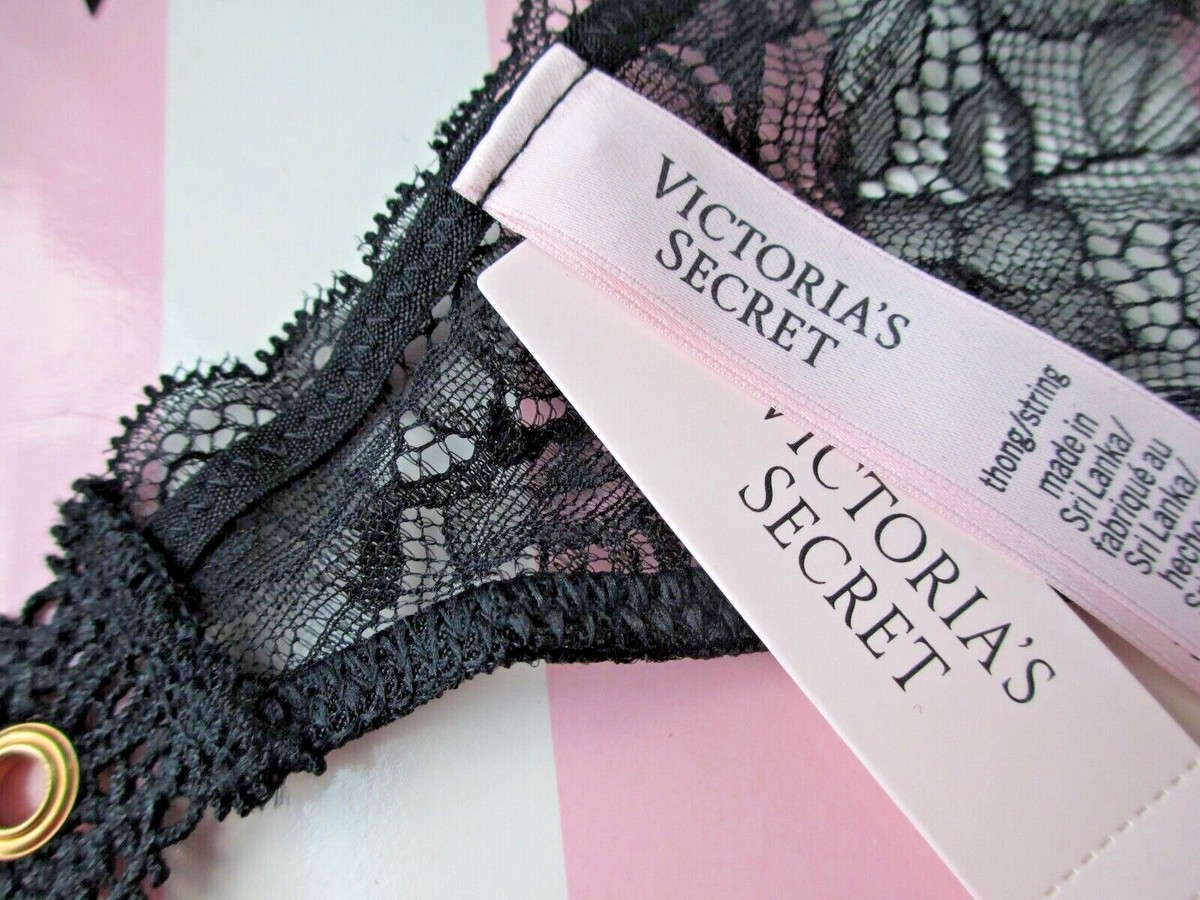 VICTORIA'S SECRET VERY SEXY Black Grommet Lace V-String