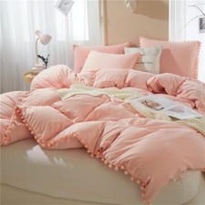 Duvet Cover Queen Size100 Washed Microfiber 3pcs Bedding Duvet Cover Set Pom...