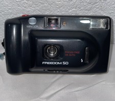 Vtg MINOLTA Freedom 50 Focus Free DX Auto Point And Shoot Film Camera Tested