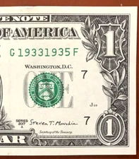 1933 1935 Tombstone Double Date  Birth Year One Dollar Bill Fancy Serial Number