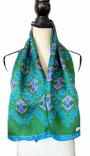 Vintage BURMEL Print Scarf Signed Green Blue Pink 15  x42  