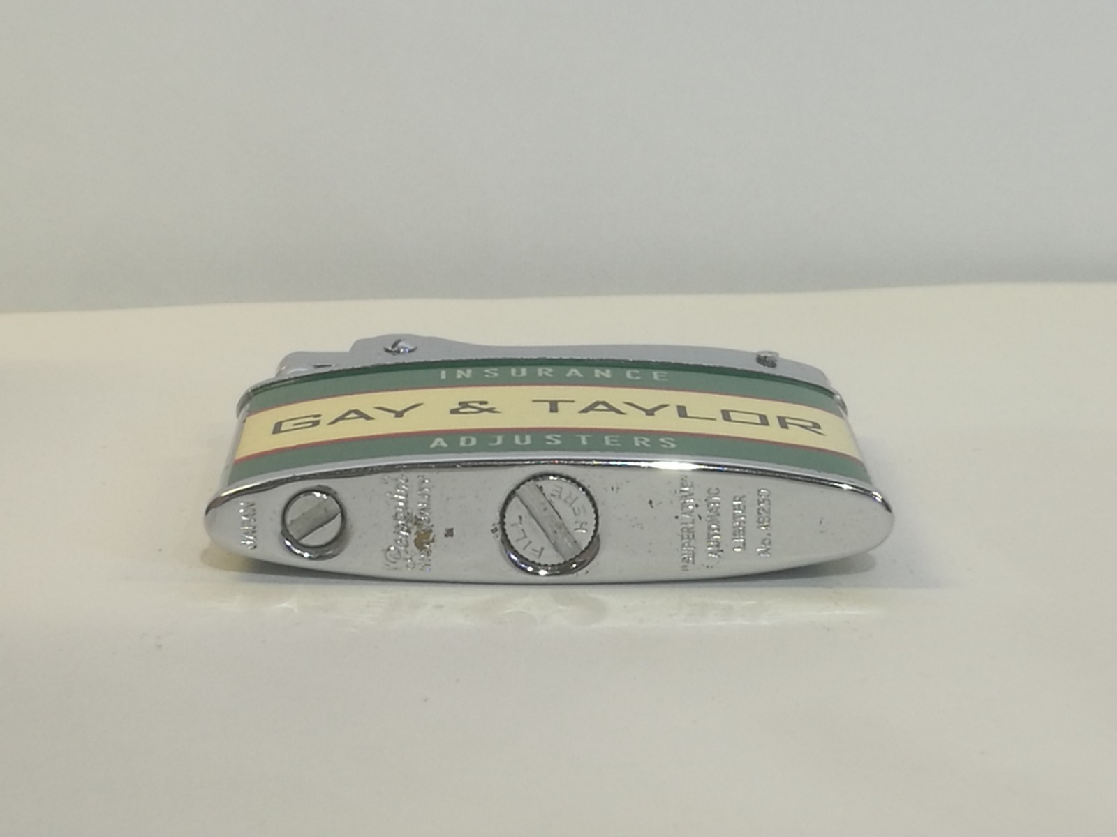 Flat Advertising Lighter Gay & Taylor Insurance Adjusters Made In Japan