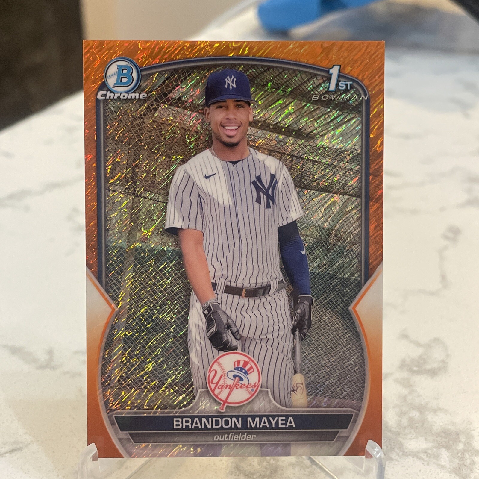 2023 Bowman Chrome Brandon Mayea 1st Orange Shimmer Refractor 10/25 Yankees