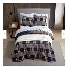 Lodge Quilt Set Twin Comforter Bed Cover Red Blue Classic Patchwork Plaid GIFT