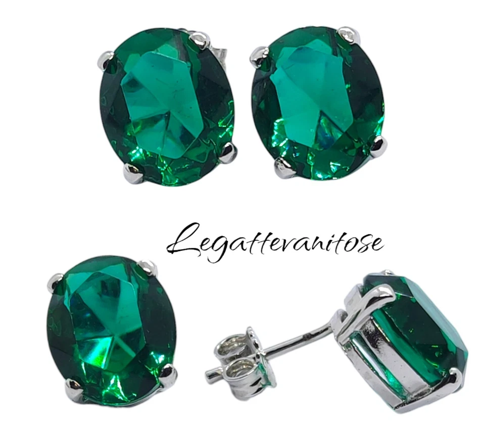 Orecchini Donna in Argento 925  con  ZIRCONE VERDE SMERALDO. orecchini a lobo - Immagine 3 di 4