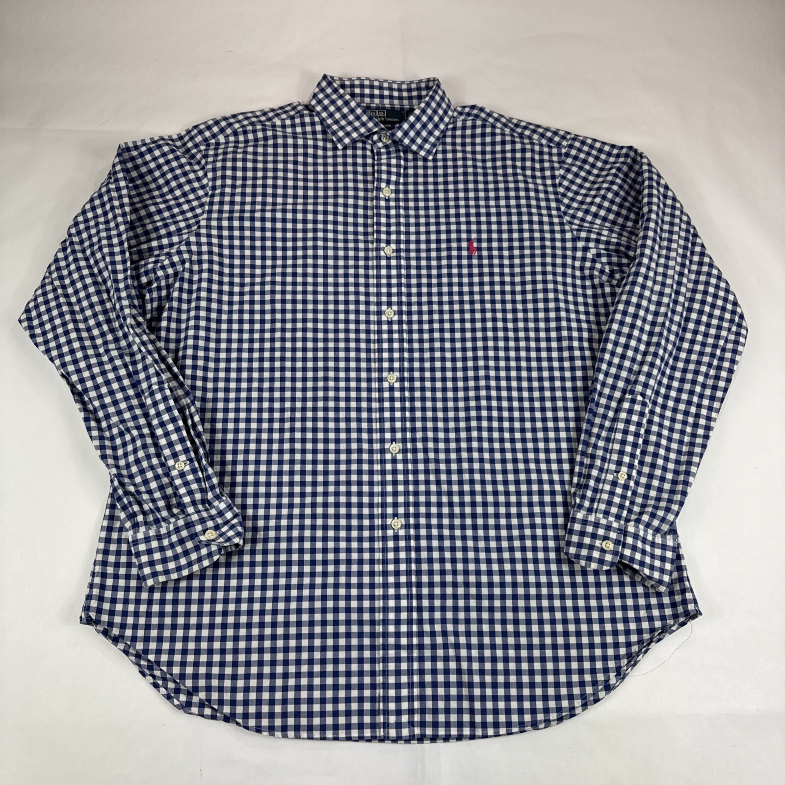 Polo Ralph Lauren Westerton Camicia Uomo XL Blu Gingham Bottoni Preppy Rosa Pony