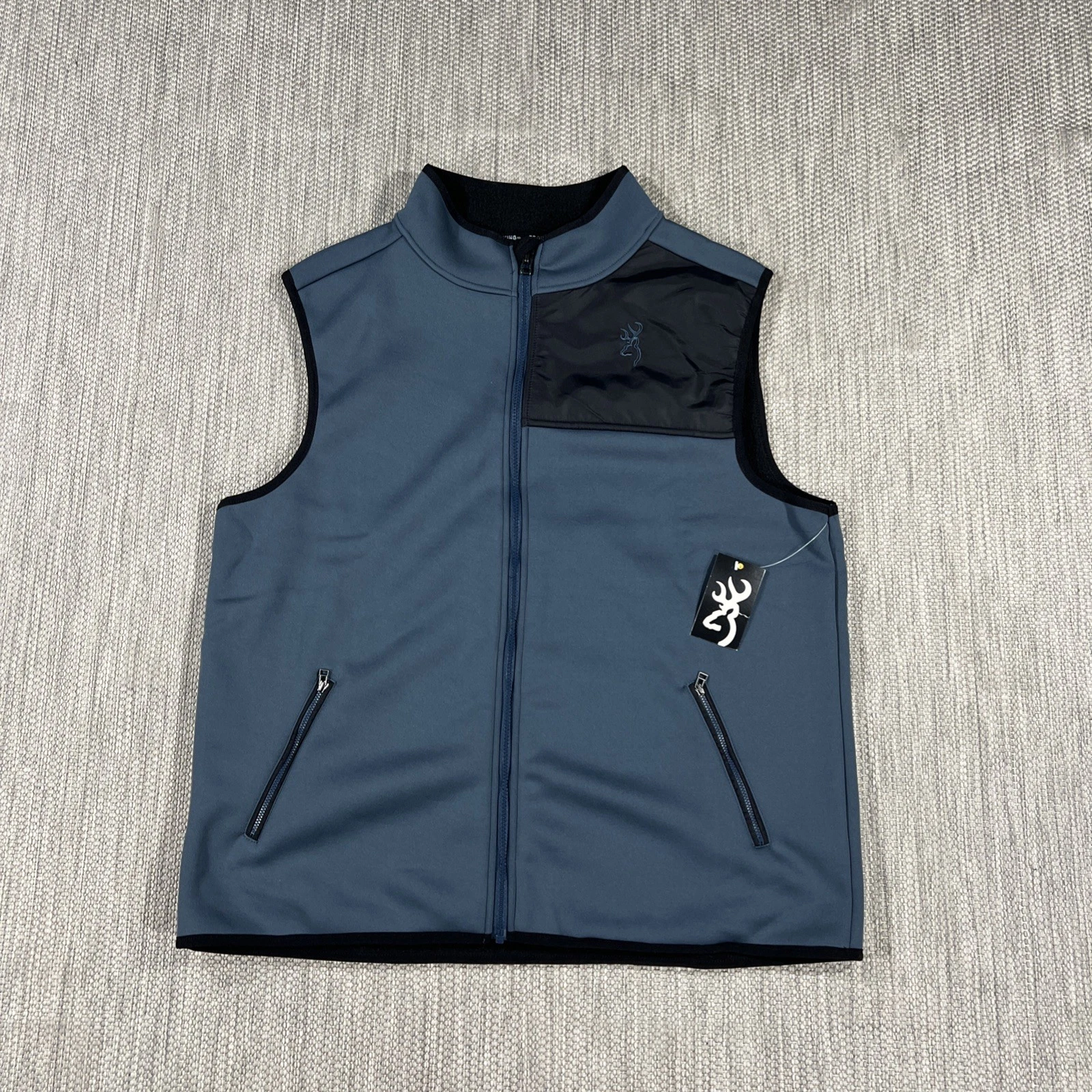 Browning Soft Fleece Lined Vest Men's XL Blue Regular Fit Evans Full Zip Up