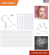 100 Pcs / 50 Pairs 925 Sterling Silver Earring Hooks Hook Ear Wires with 100 Pcs