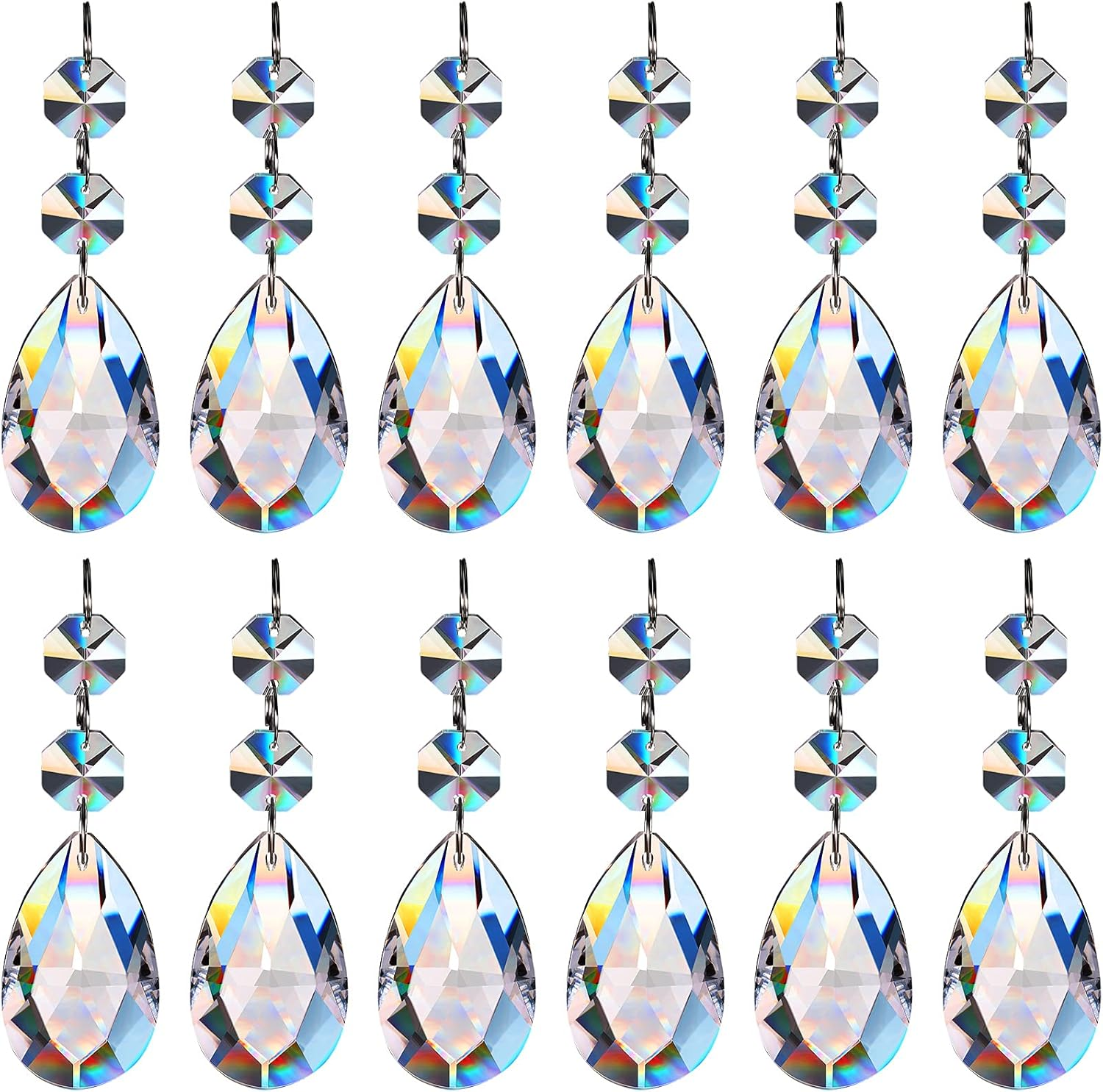 Crystal Diamond Hanging 12 Pcs Ornaments Christmas Tree Clear Teardrop Prisms