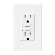 15A WR GFCI Outlet White Tamper-Resistant + LED Indicator Wall Plate Included