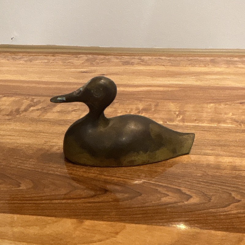 Brass Duck Figurine, Small Miniature, Approx 4 in Long