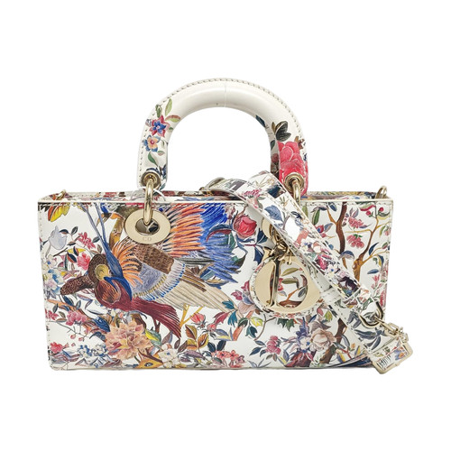 Christian Dior Lady D-Joy Medium Bag White Multicolor Print  Leather Authentic