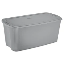 50 Gallon Tote, Plastic Storage Bin with Snap-On Lid, Gray