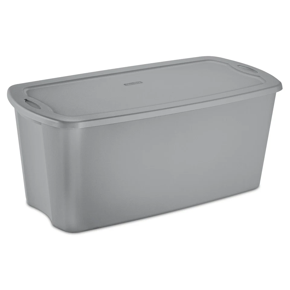 50 Gallon Tote, Plastic Storage Bin with Snap-On Lid, Gray