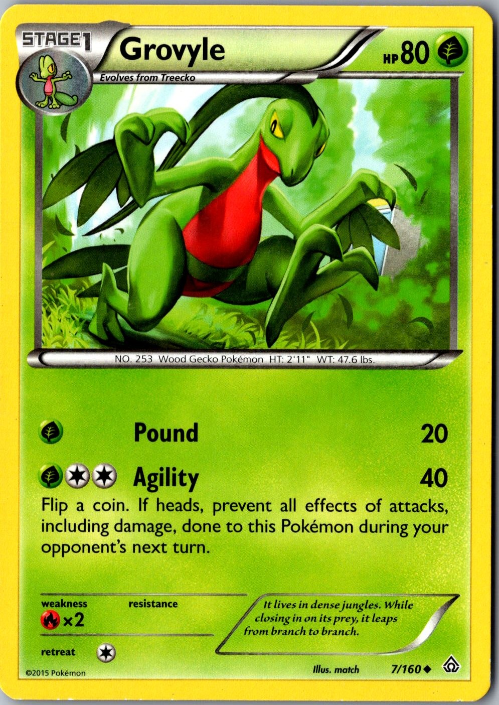 Grovyle 7/160 Uncommon Primal Clash Lightly Played Pokemon Card Starter