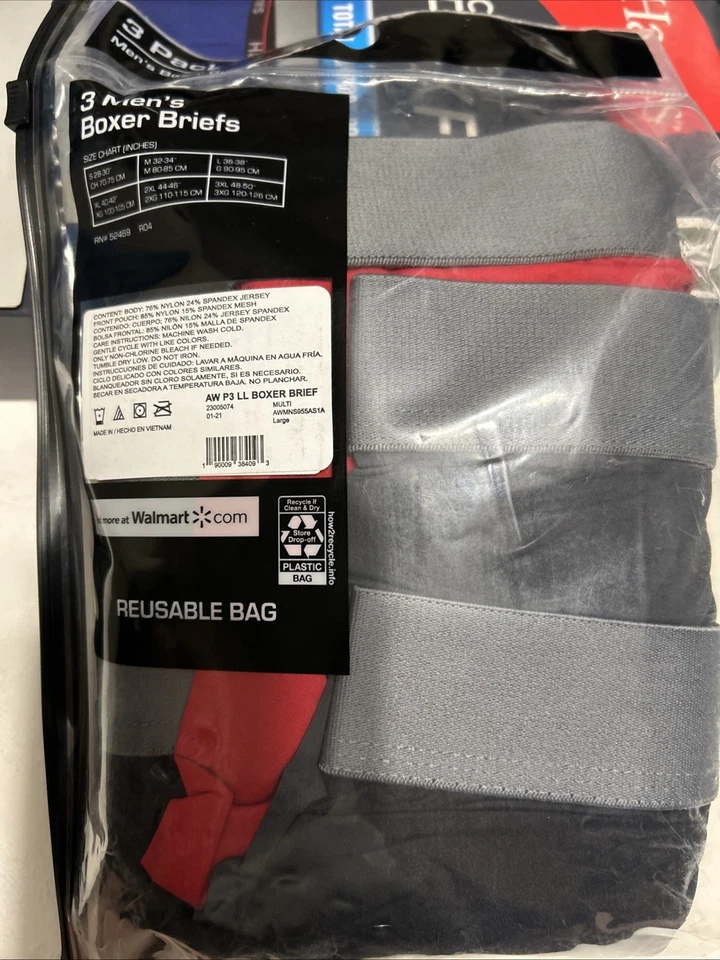 Paquete de 3 calzoncillos boxer para hombre Athletic Works ropa interior talla grande multicolor nuevos con etiquetas Foto 2 de 2