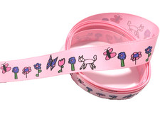 3 yards 7/8" Childlike Funny Drawings on Pink Grosgrain Ribbon 100 polyester