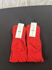 NEW Women's FP Movement Red Ruffle Sport Socks One Size Set Of 2