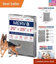 20x25x1 Electrostatic Air Filter, MERV 8, Washable, Reusable Furnace AC/HVAC ...