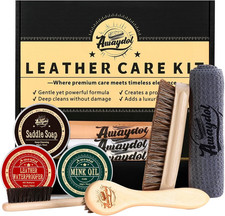 10 PCS Leather Care Kit - Horsehair Brushes,Saddle Soap,Waterproofing Wax,Mink O