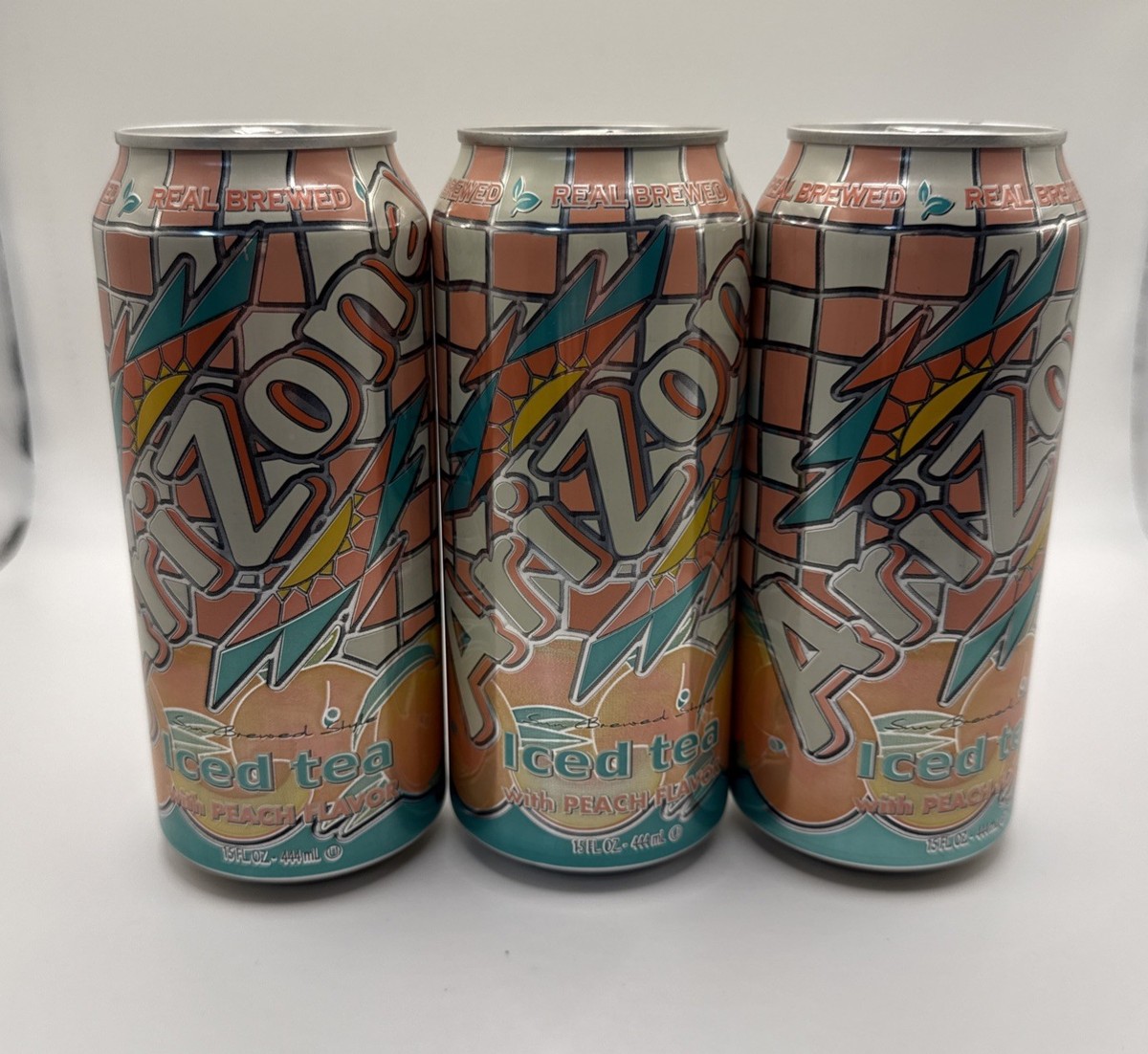 3x 15 Oz Cans Arizona Iced Tea With Natural Peach Flavor Sun
