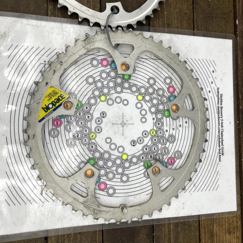 Juego de platos vintage Shimano Biopace 52/42T 130 BCD 5 pernos ovalados carretera plata Foto 4 de 4