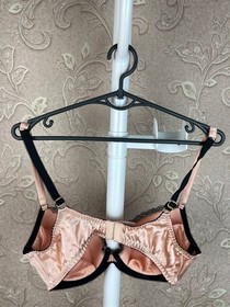 Agent Provocateur Satin Lingerie Set Pink Black Lace Bra & Suspender Girdle 34D