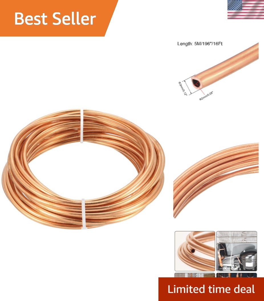 Efficient Copper Tubing, 16 Ft Soft Coil - 1/8" OD x 5/64" ID for Refrigeration