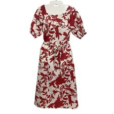 Sana Safinaz Wesst Dress Womens Small Pakistani Indian Boho Belted Cotton Red