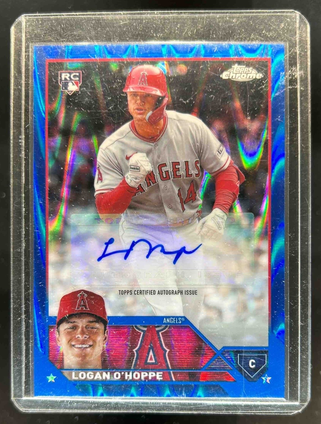 2023 Topps Chrome Update Logan O'Hoppe Auto RC Blue RayWave Refractor #16/150