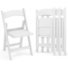 White Resin Padded Seat Folding Chairs with All-Weather Resin Frame Patio Set o