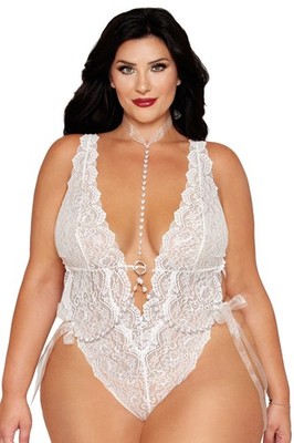 2-teiliges Set Übergröße Body Spitze weiß Ketten Körperschmuck