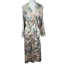 Vintage Victoria's Secret Gold Label Floral Satin Robe P/S Pink Lace Long Duster