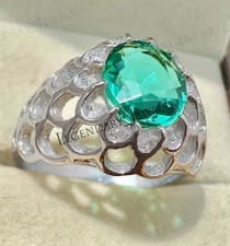 Emerald Gemstone With 925 Sterling Silver Handmade Ring For Men's Gift For Him