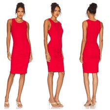 Michael Stars Demi Ultra Ribbed Ruched Tank Dress in Salsa Red L New