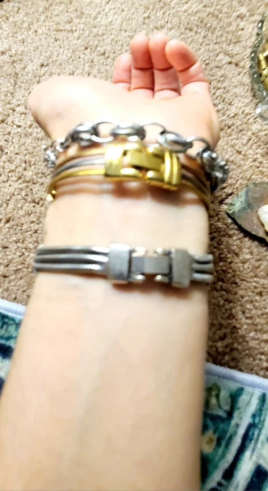 Трехцветный золотой медный серебристый браслет-застежка подходит для S-M 7 - Изображение 2 из 4